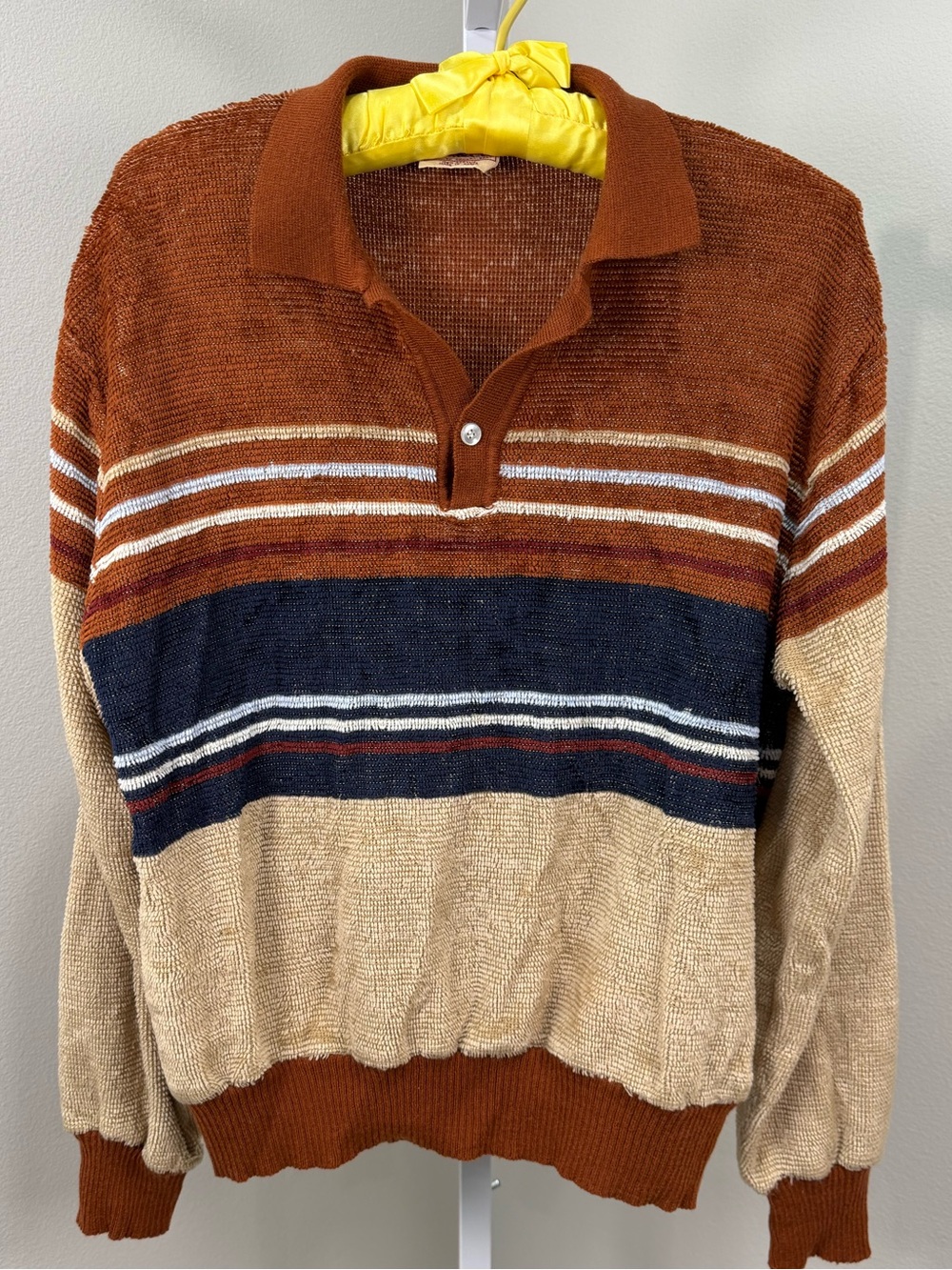 Vintage 70s C.S. & Co by County Seat Textured Stripe Knit Polo Sweater XL Unisex